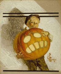 Leyendecker Joseph Christian Boy Holding Pumpkin Carving Of Teddy Roosevelt 1912