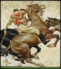ライエンデッカー ジョセフ クリスチャン ポロの選手たちが馬に乗っている 1914 年