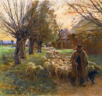 Lhermitte Leon Der Hirte und seine Herde am Abend um 1890