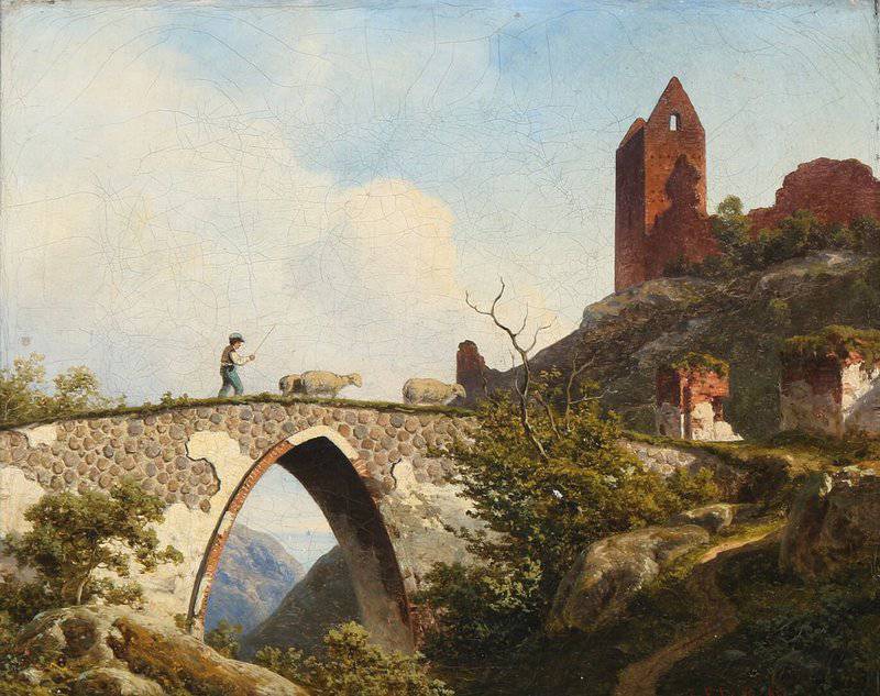 Libert Georg Emil View From Hammershus On Bornholm With A Shepherd Crossing A Bridge 1856 canvas print