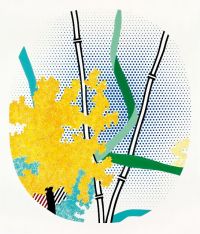 Lichtenstein-Blume mit Bambus-Leinwanddruck