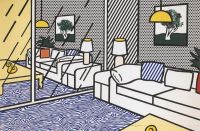 Papier peint Lichtenstein avec intérieur de sol bleu