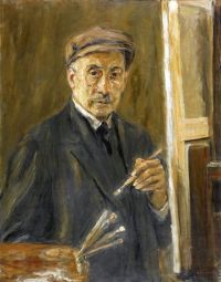 Liebermann Max Selbstporträt im Mantel mit Pinsel und Palette