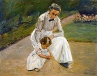 Liebermann Max The Artist S Granddaughter And Her Nurse Playing In The Garde canvas print