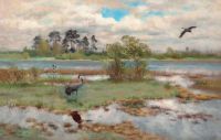 Liljefors Bruno Landscape With Cranes At Water S Edge
