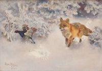 Liljefors Bruno Winter Landscape With Fox And Black Grouse