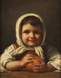 Lindegren Amalia Girl With Orange canvas print