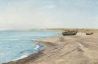 مشهد شاطئ Locher Carl مع القوارب تم سحبه إلى الشاطئ 1897