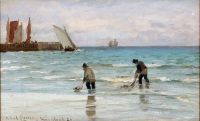 مشهد ساحلي من Locher Carl من Hornb K مع اثنين من الصيادين 1882