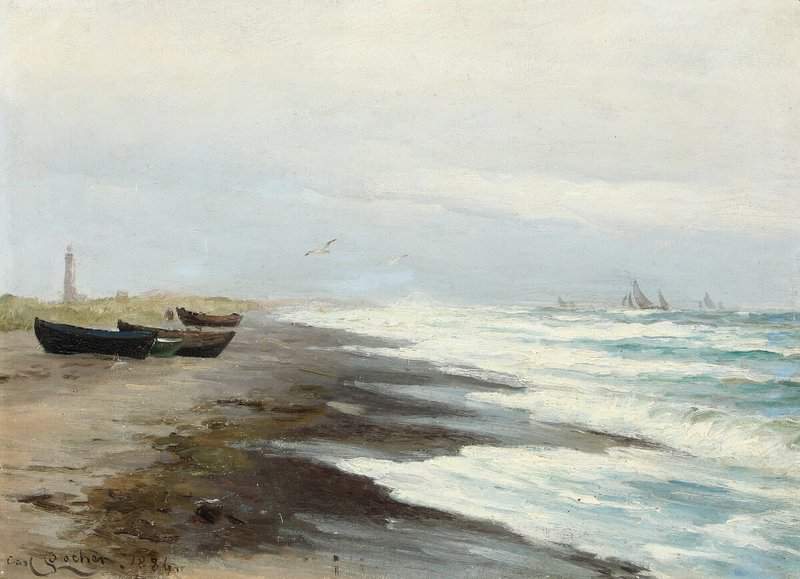 Locher Carl Coastal Scenery From Skagen With Boats On The Beach 1886 canvas print