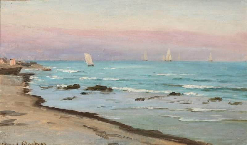 Locher Carl Sailboats Off A Coast With Bath Houses canvas print