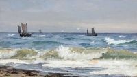 Locher Carl Seascape mit Segelbooten vor der Küste