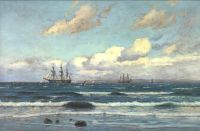 Locher Carl Seascape مع السفن الشراعية قبالة الساحل الدنماركي 1892