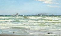 Locher Carl Summer Day With Numerous Ships Off The Coast Skagen 1885