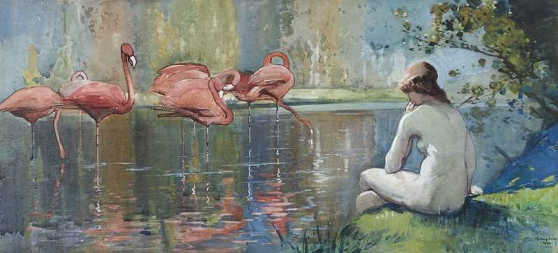 Long Sydney Flamingos 1920 canvas print
