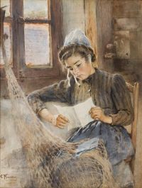 Luksh Makovskaya Elena Breton Girl Reading A Letter canvas print