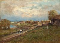Luksh Makovskaya Elena Landschaft Mit Dorf Im Hintergrund 1887