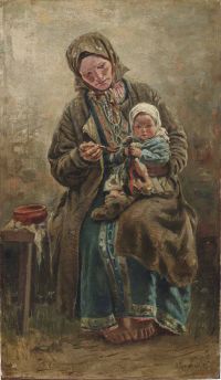لوكش ماكوفسكايا إيلينا الأم والطفل 1876 مطبوعة على القماش