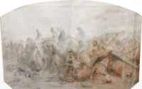 لوكش ماكوفسكايا مشهد حرب إيلينا مع طباعة قماشية فرسان