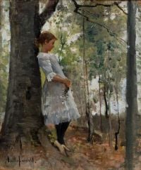 Lundahl Amelie Helga فتاة في الغابة المورقة في أوائل الثمانينيات من القرن التاسع عشر