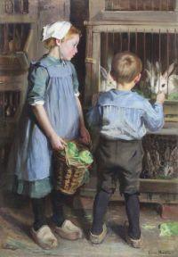 Lyall Laura Muntz Children Feeding The Rabbits 1898
