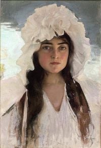 Lynch Albert Porträt eines Mädchens in einer weißen Haube