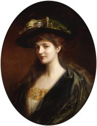 صورة لينش ألبرت لسيدة ترتدي قبعة خضراء مطبوعة على القماش
