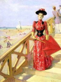 Frau von Lynch Albert, die Schritte an einem Strand hinuntergeht