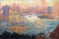 Macomber Mary Lizzie Versand um eine Brücke bei Sonnenuntergang