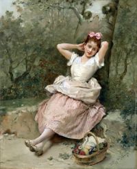 Madrazo Y Garreta Raimundo De Girl Sitting At the Foot Of A Tree Leinwanddruck