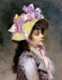 Madrazo Y Garreta Raimundo De Porträt einer Dame in rosa Bändern
