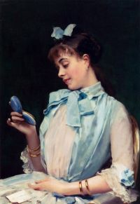 Madrazo Y Garreta Raimundo De Porträt von Aline Masson in Blau Ca. 1885 88 Leinwanddruck