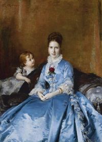 Madrazo Y Garreta Raimundo De Portrait Of Mrs. Clotilde De Candamo And Her Son Carlos 1874