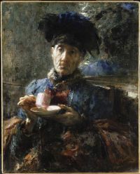 Mancini Antonio Alte Frau beim Teetrinken Ca. Leinwanddruck von 1907