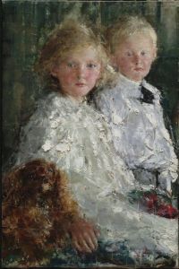 Mancini Antonio Porträt von Elizabeth und Charles Hedworth Williamson mit Hund Ca. 1907