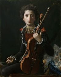 صورة مانشيني أنطونيو لويجينو جيانشيتي ممسكًا بطبعة قماش الكمان عام 1878