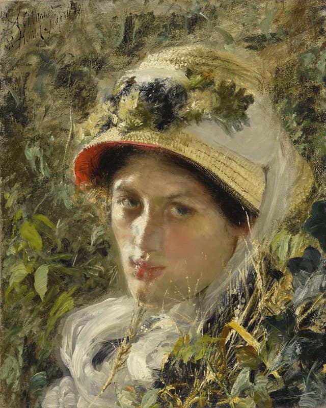 Mancini Antonio Woman In A Straw Hat 1880 canvas print