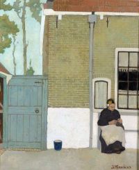 Mankes Jan Old Woman In Front Of Her House canvas print