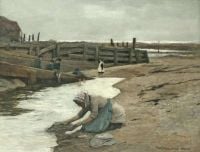 Mann Harrington A Woman Washing Clothes In A Pool Probably Staithes Yorkshire 1936