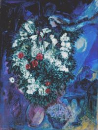 Marc Chagall Blumenstrauß mit fliegenden Liebhabern Leinwanddruck