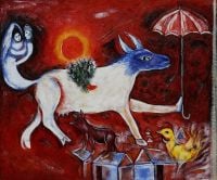 Leinwanddruck mit Kuh und Regenschirm von Marc Chagall