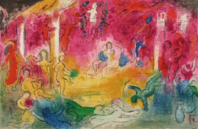 Tableaux sur toile, reproducción de Marc Chagall Temple And Story Of Bacchus - 1962
