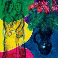 Marc Chagall Los amantes con 5 colores floridos - 1978