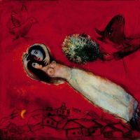 Marc Chagall Los amantes con cielo rojo