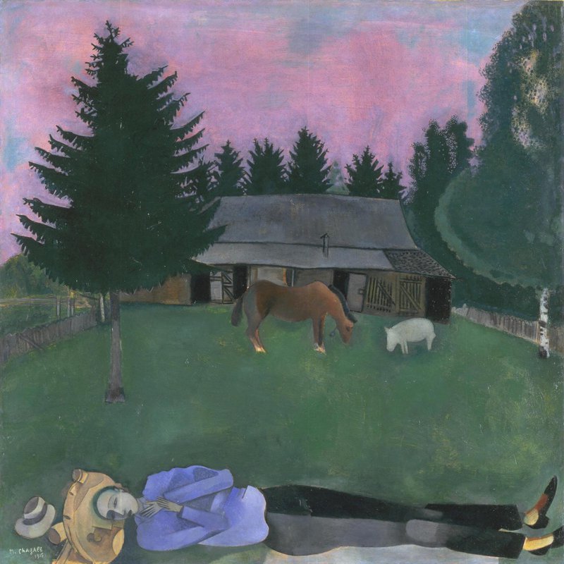 Tableaux sur toile, reproducción de Marc Chagall El poeta reclinado