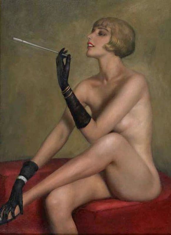 Tableaux sur toile, reproduction de Marcel Rene Von Herrfeldt Smoking Ca. 1925