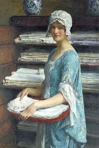 Margetson William Henry Her Dower. A Study Of A Girl Arranging Linen 1922 canvas print