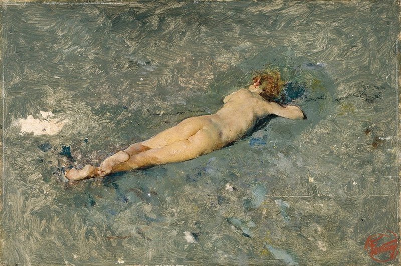 Tableaux sur toile, reproduction de Mariano Fortuny Marsal Nude On The Beach At Portici 1874