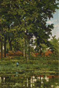ماريس جاكوب شخصية في لوحة قماشية مطبوعة بمناظر طبيعية مشجرة