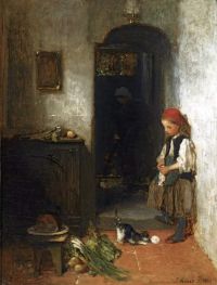 Maris Jacob, ein Mädchen mit einem spielenden Kätzchen, 1869